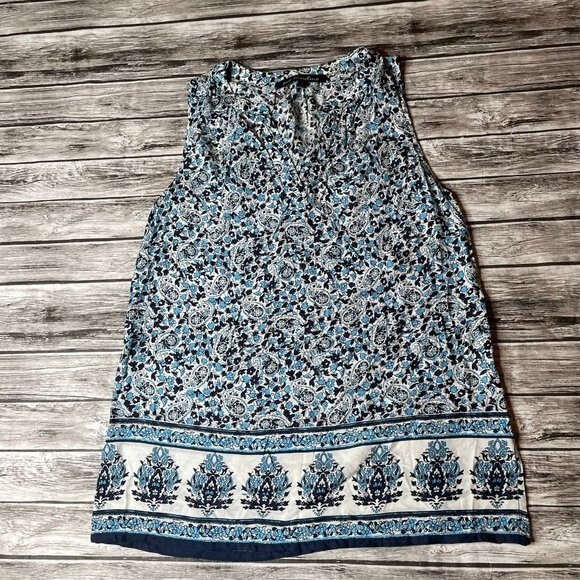 Ava Christine Floral Rayon VNeck Summer Blouse S SM Small White Blue Lightweight - Picture 3 of 11